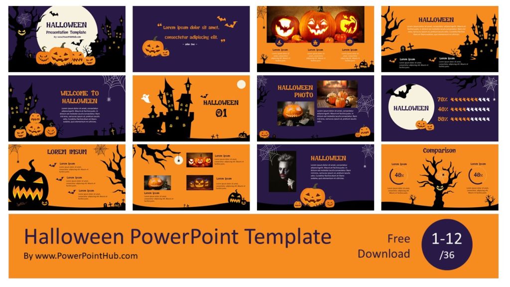 Halloween PowerPoint Template ฟรีเทมเพลยพาวเวอร์พอยธีมฮาโลวีน 
