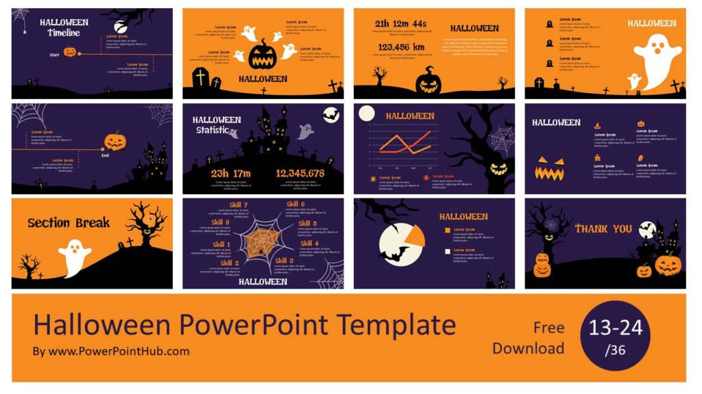 Halloween PowerPoint Template ฟรีเทมเพลยพาวเวอร์พอยธีมฮาโลวีน