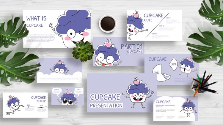 ฟรีเทมเพลตขนมคัพเค้ก  ขนมหวาน  ด้วยตัวละครน่ารักๆ