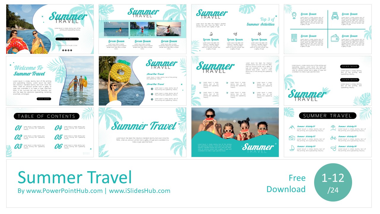 Get ready for summer with our free Turquoise Summer Presentation Template. Compatible with PowerPoint, Canva, Google Slides, and Keynote.