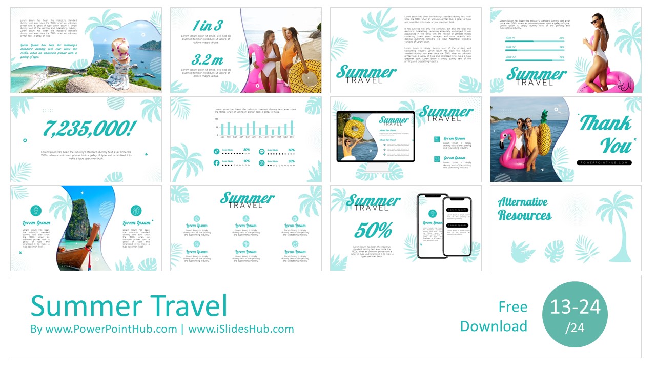 Get ready for summer with our free Turquoise Summer Presentation Template. Compatible with PowerPoint, Canva, Google Slides, and Keynote.