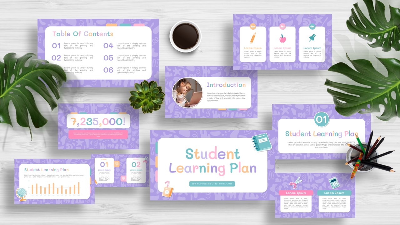 Download our Student Learning Plan template for an engaging and structured approach to education. Utilize pastel colors and education stickers. Compatible with PowerPoint, Canva, Google Slides, and Keynote.
