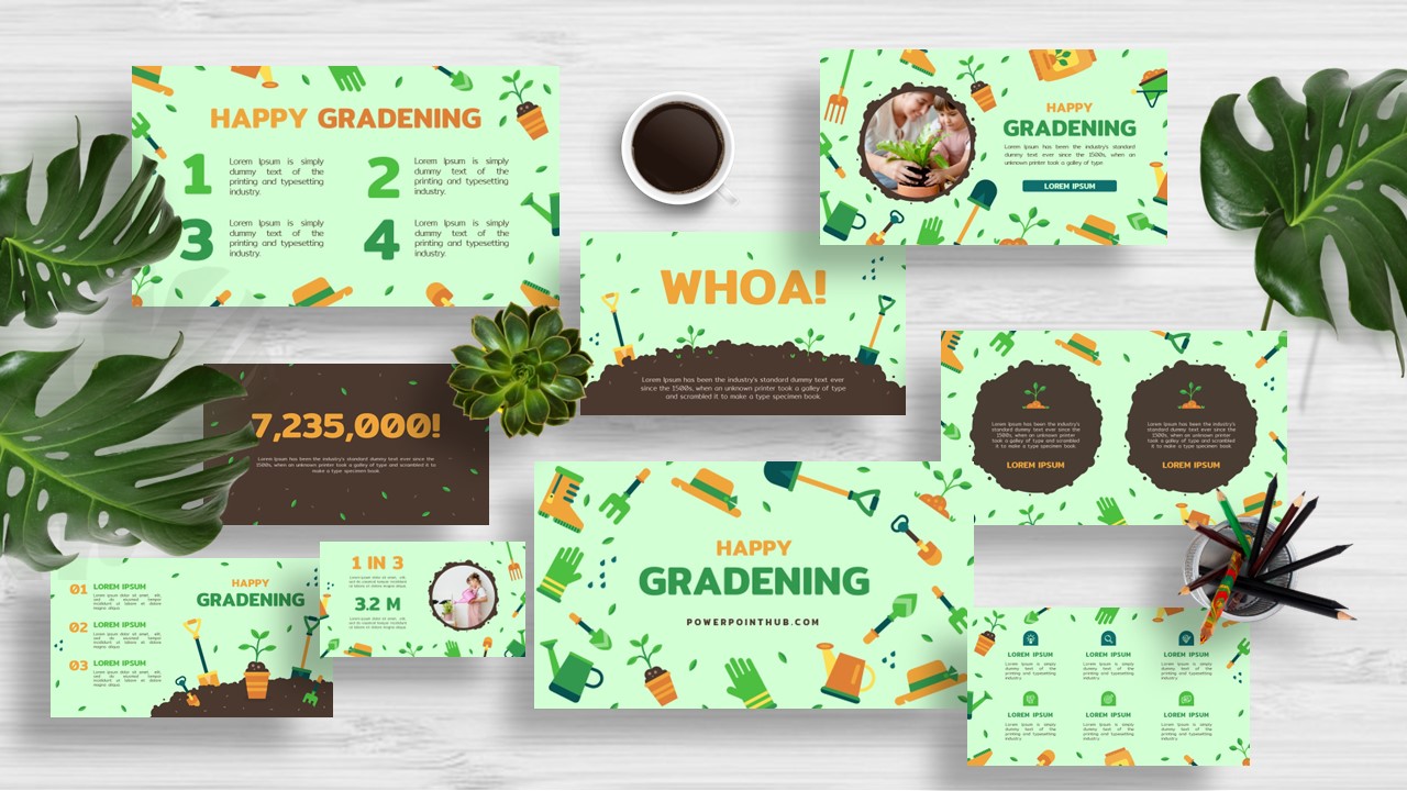 Capture the essence of happy gardening with our visually stunning template. Suitable for PowerPoint, Canva, Google Slides, and Keynote