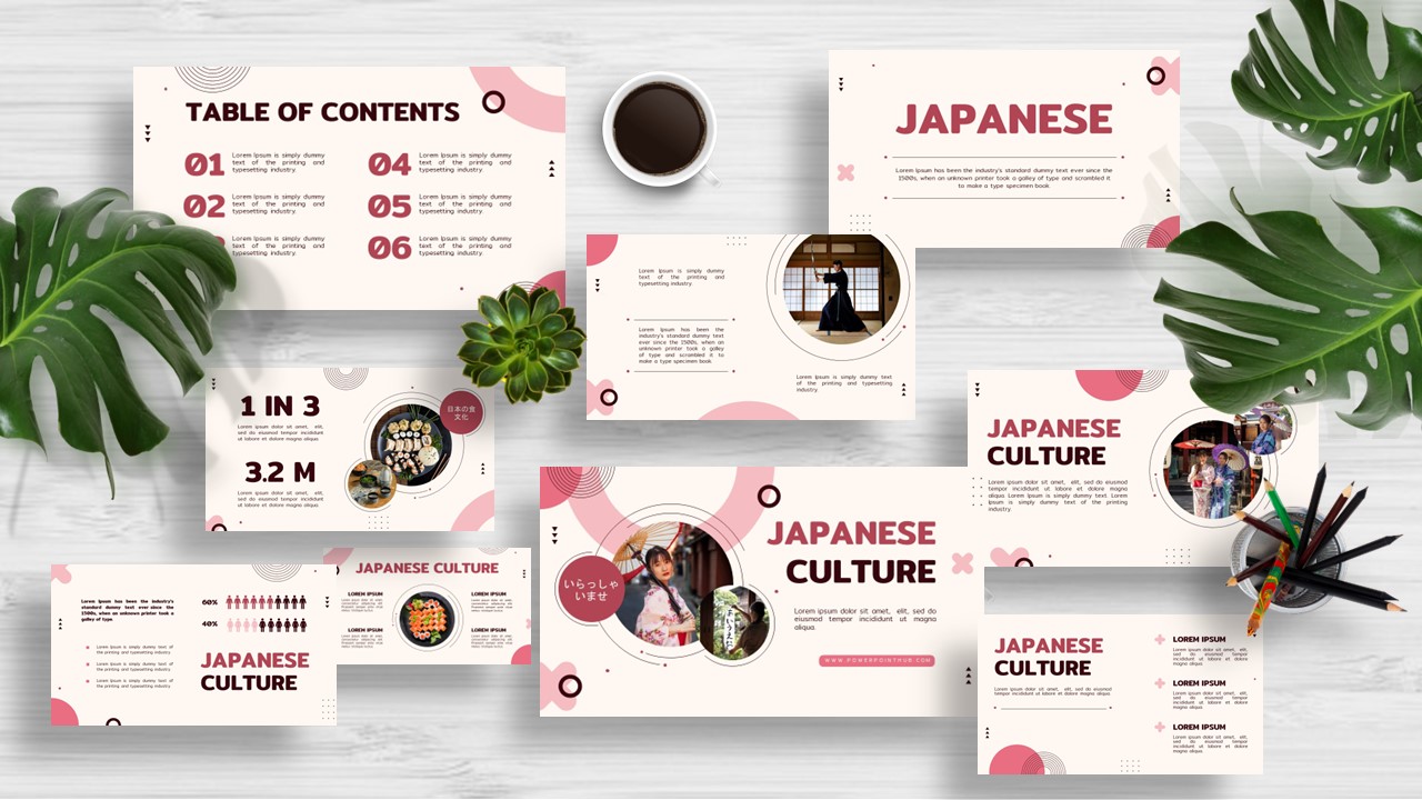 Perfect for showcasing the beauty of Japan and Japanese Culture. Compatible with PowerPoint, Canva, Google Slides, and Keynote. Free Download!