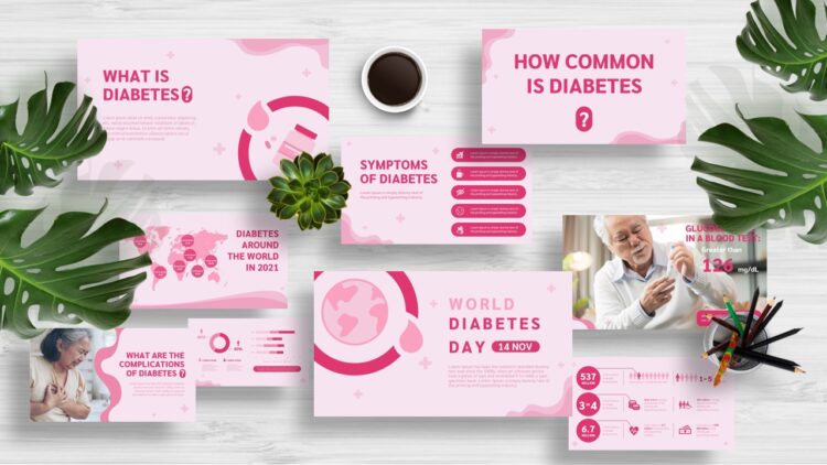 ดาวน์โหลดฟรีเทมเพลตนำเสนอการรับรู้เกี่ยวกับโรคเบาหวาน 20 สไลด์ เหมาะสำหรับวันเบาหวานโลก สัมมนาด้านสุขภาพ และการให้ความรู้ เข้ากันได้กับ PowerPoint, Google Slides, Canva และ Keynote เผยแพร่ความรู้เกี่ยวกับเบาหวานอย่างง่ายดาย