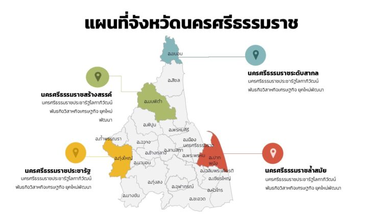 ดาวน์โหลดฟรีอินโฟกราฟฟิกแผนที่จังหวัดนครศรีธรรมราช แบบรายอำเภอแก้ไขได้ด้วยพาวเวอร์พอย พร้อมตัวอย่าง แก้ไขง่าย พร้อมใช้งาน ภาพเวกเตอร์สวยคมชัด