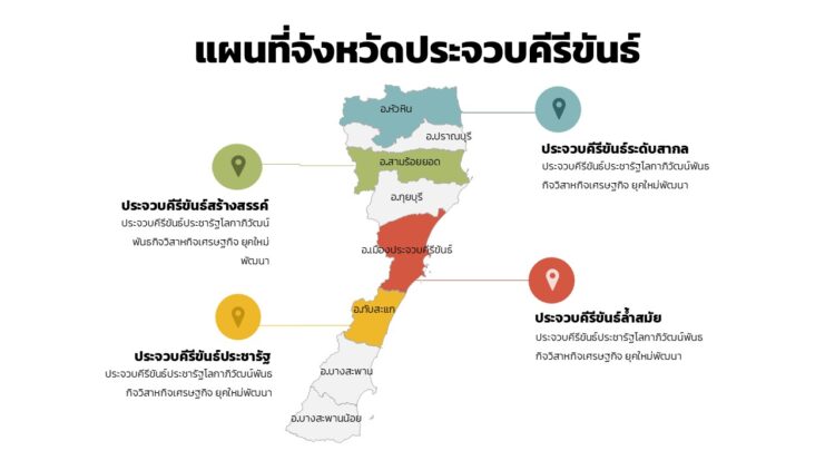 ดาวน์โหลดฟรีอินโฟกราฟฟิกแผนที่จังหวัดประจวบคีรีขันธ์ แบบรายอำเภอแก้ไขได้ด้วยพาวเวอร์พอย พร้อมตัวอย่าง แก้ไขง่าย พร้อมใช้งาน ภาพเวกเตอร์สวยคมชัด
